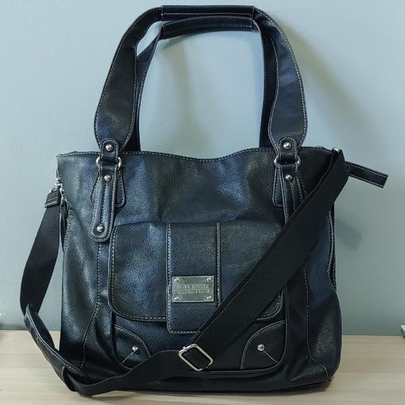Kenneth Cole Black Leather Tote Bag - Picture 1 of 12